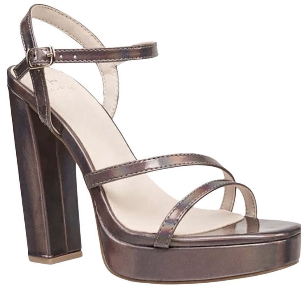 H Halston Ankle Strap Sandals Size 9 Holographic Open Toe Heels